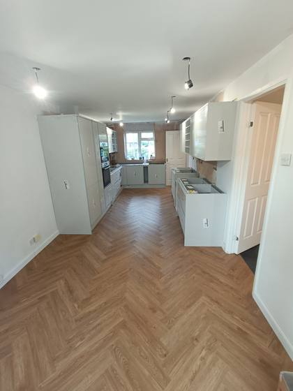 Kitchen with herringbone floor