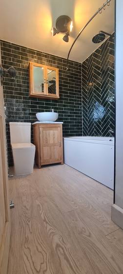 Bathroom with green tiles