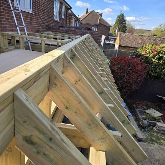 New Haw: Roof timbers going on