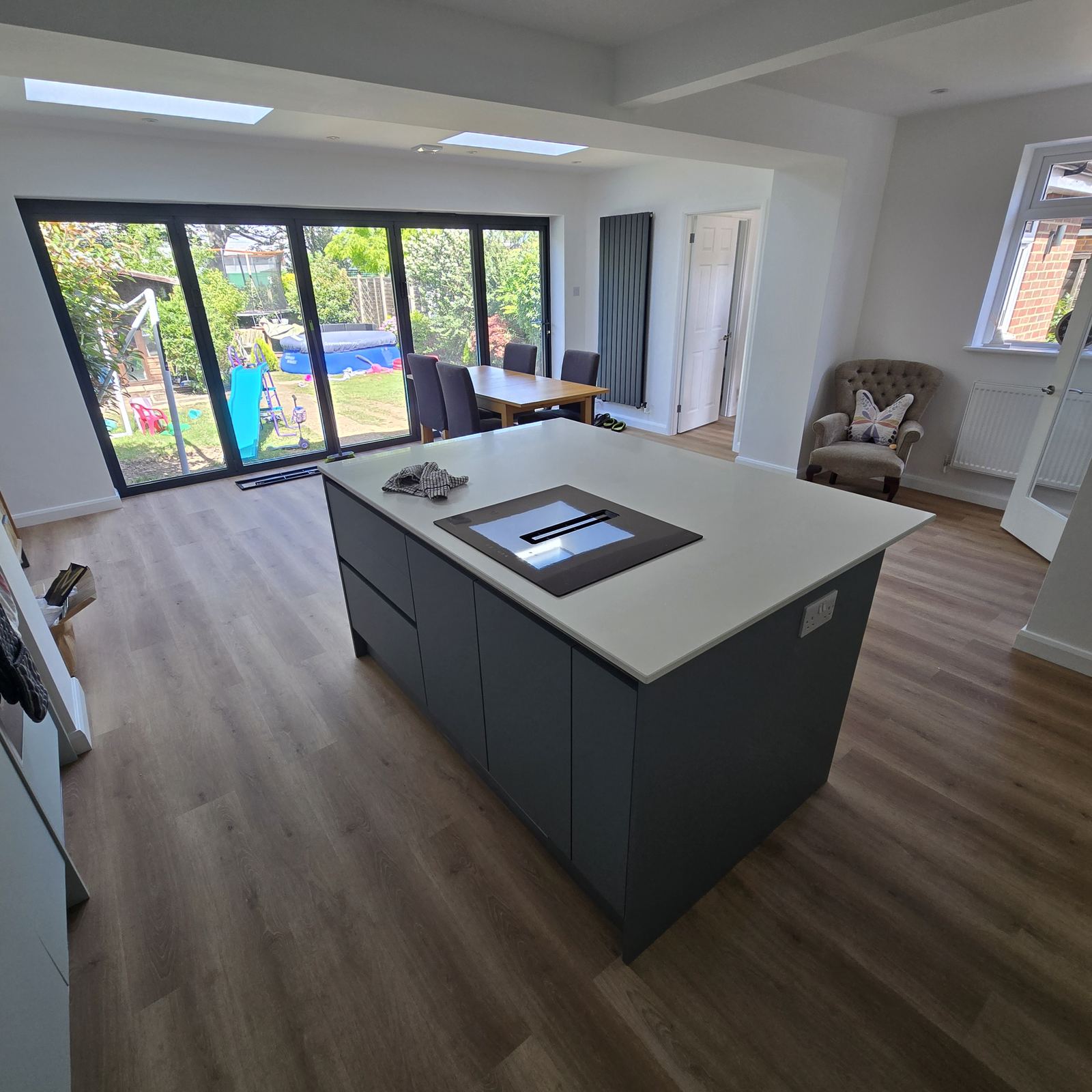 New Haw: Island and bi-fold doors